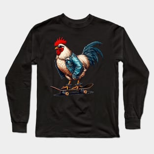 Retro cool rooster skateboarder Long Sleeve T-Shirt